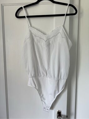 Express Embroidered White Bodysuit Top